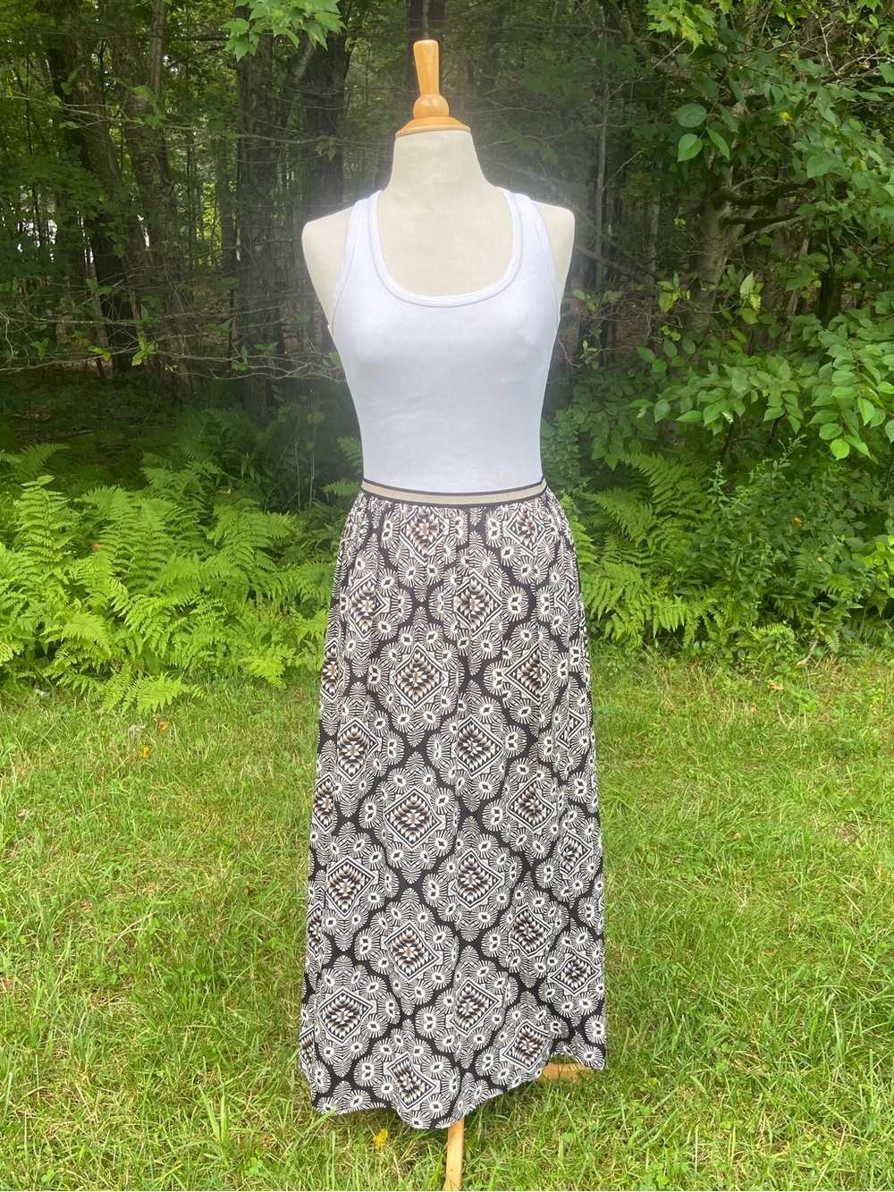 Boho Black& White Patterned Maxi Skirt